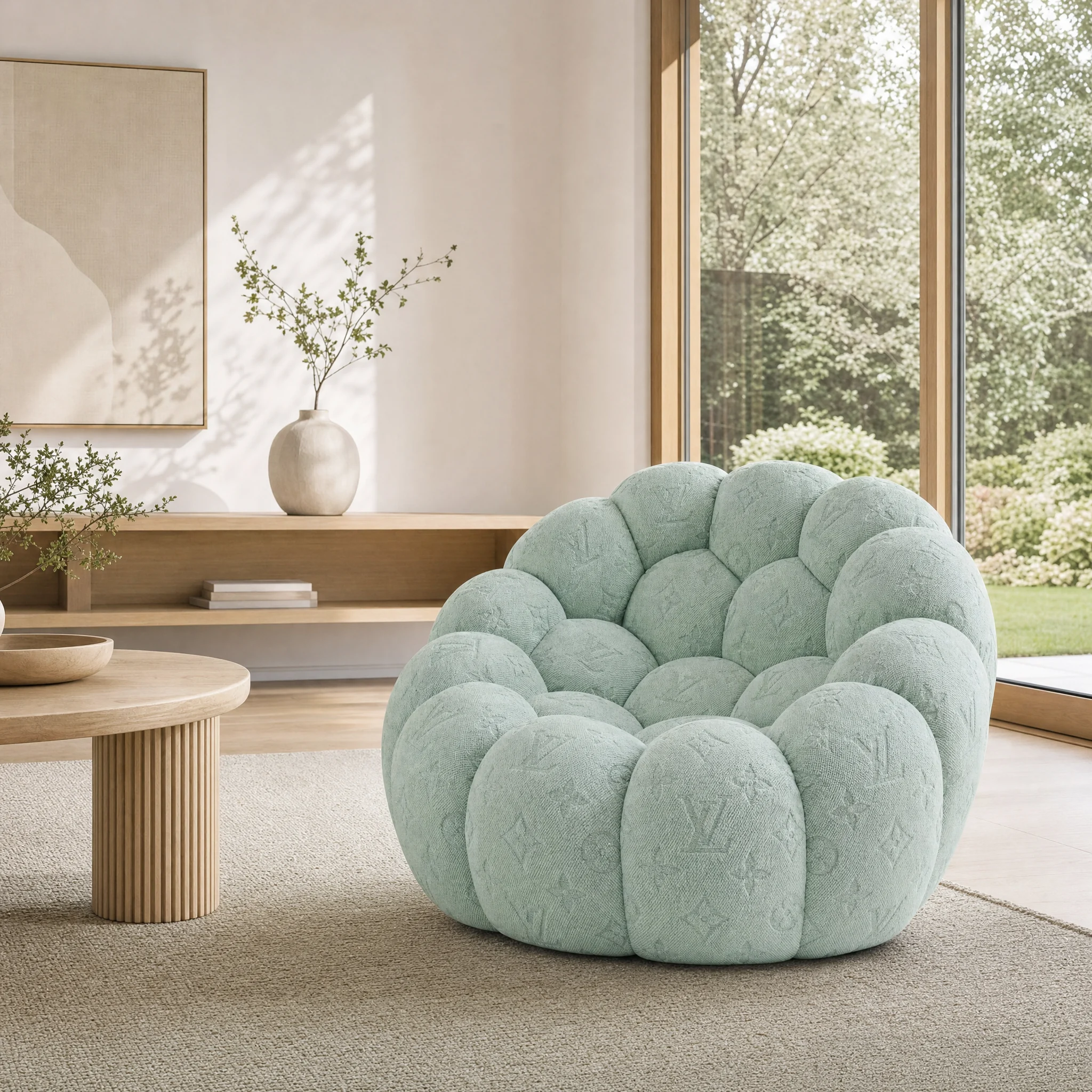 Signature Monogram Pale mint square interior view